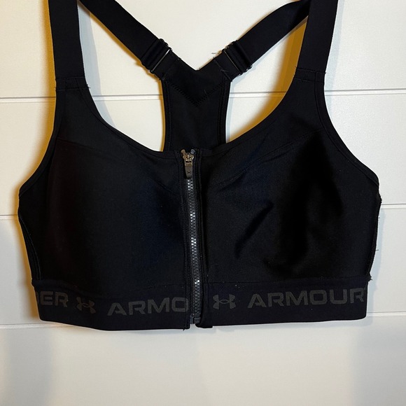 SOLD Sports Bra Black Front Zip Racerback Medium Support Workout 34B - Picture 2 of 7